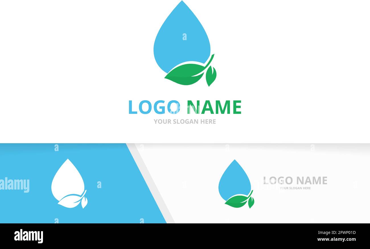 Vector water and leaves logo combination. Unique green nature logotype design template. Stock Vector
