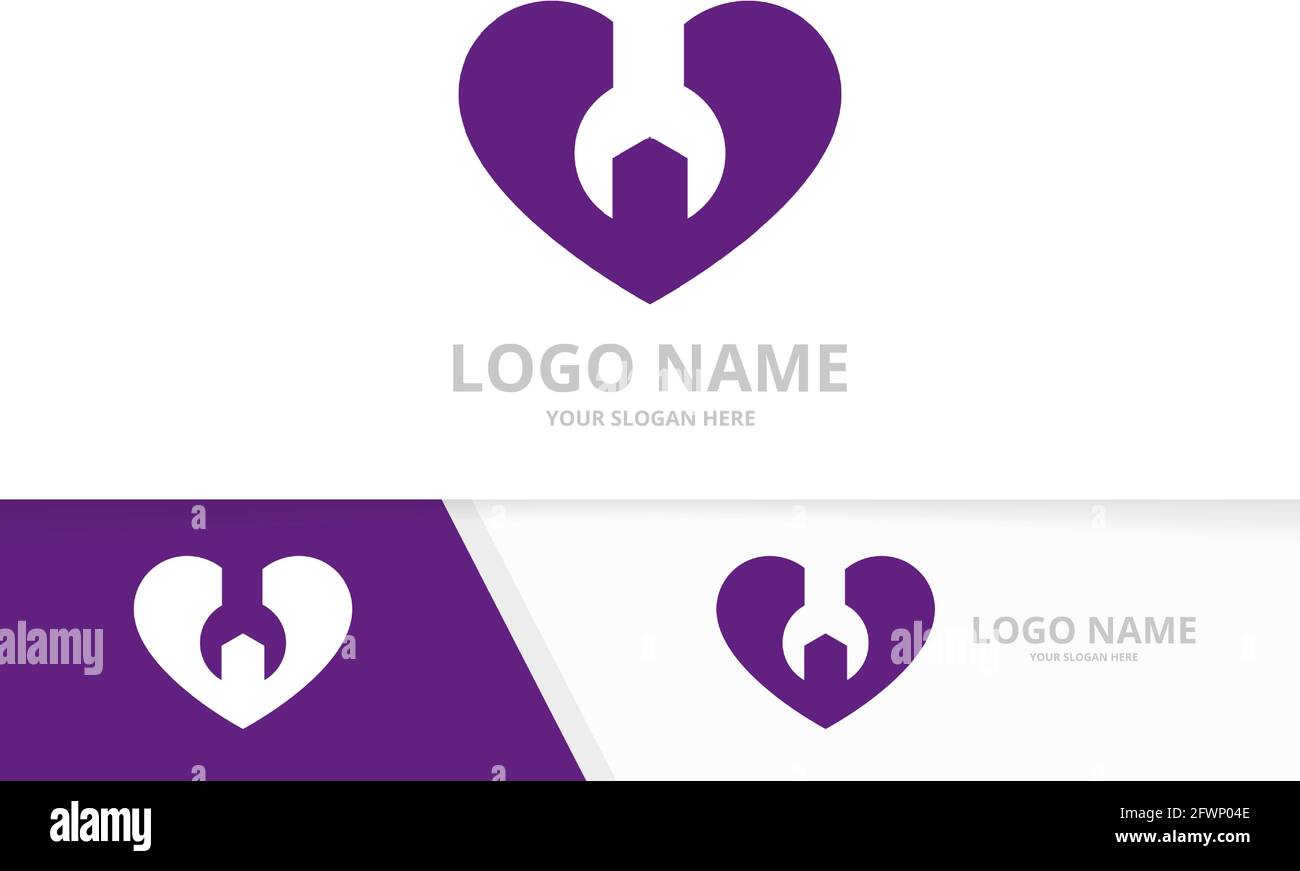 Vector heart and repair logo combination. Unique service care logotype design template. Stock Vector