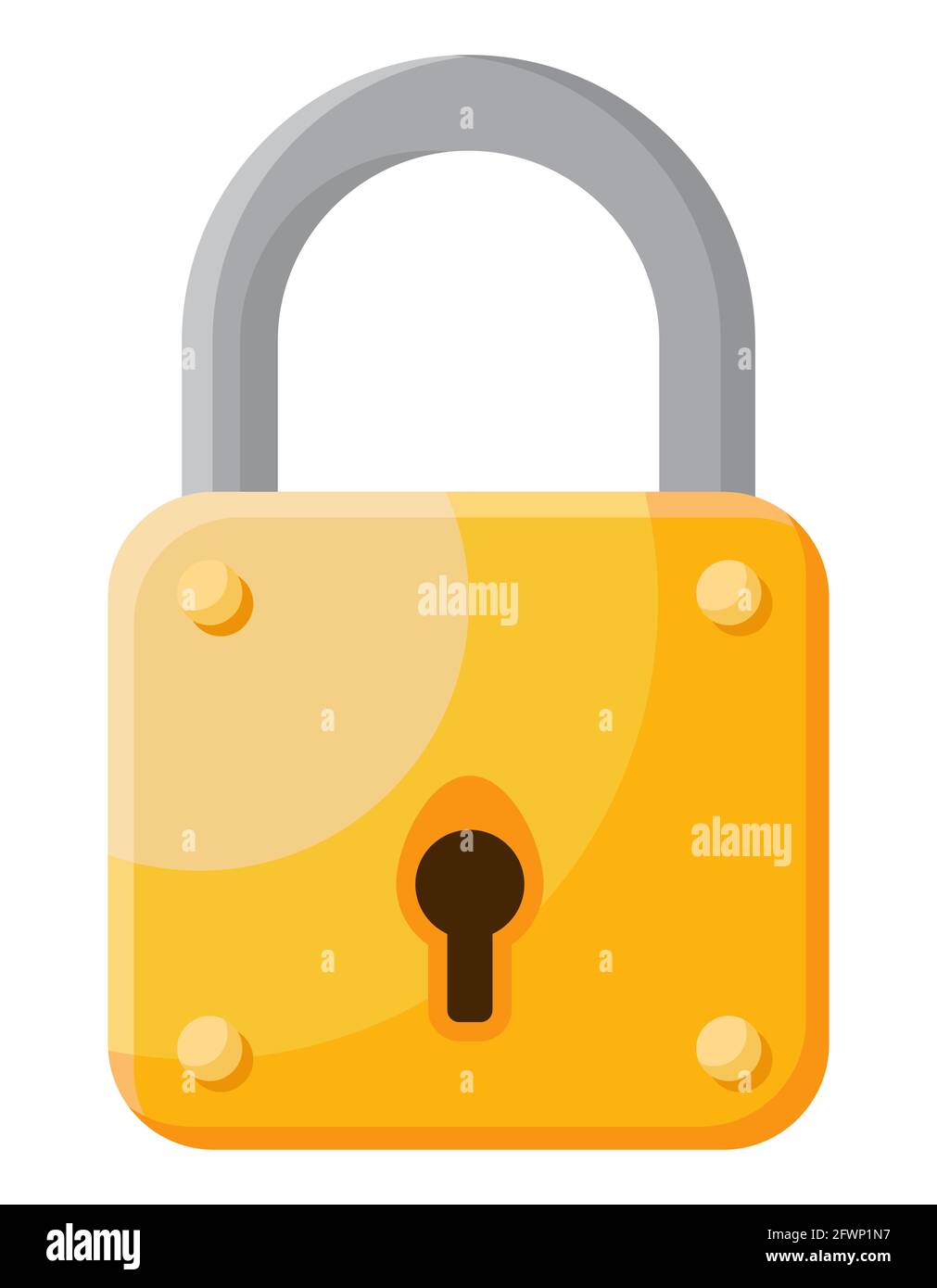 Golden padlock front view. Vintage object in cartoon style Stock Vector