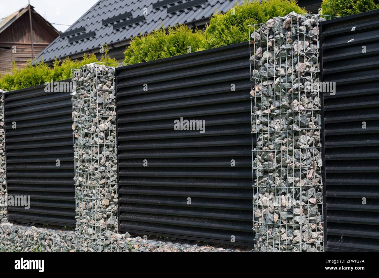 New build gabions fence. Gabion fence Stock Photo Alamy