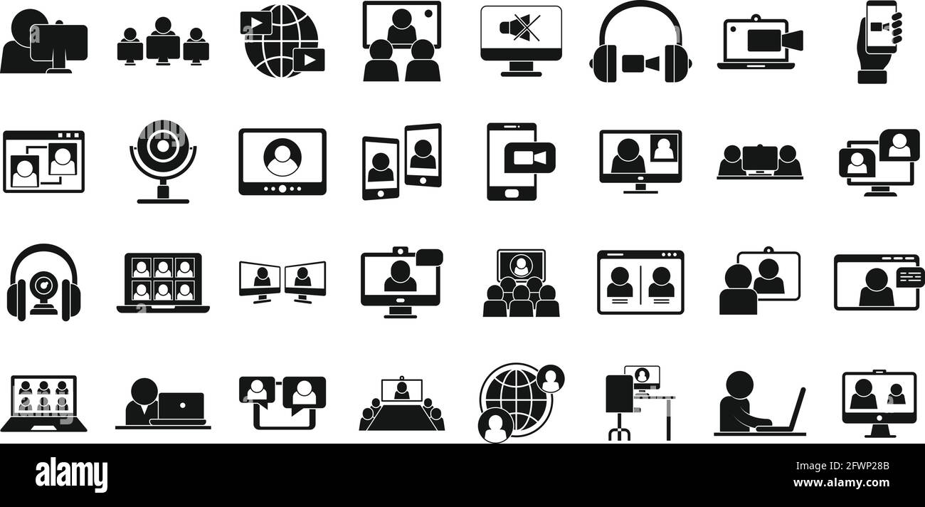 Online meeting icons set, simple style Stock Vector