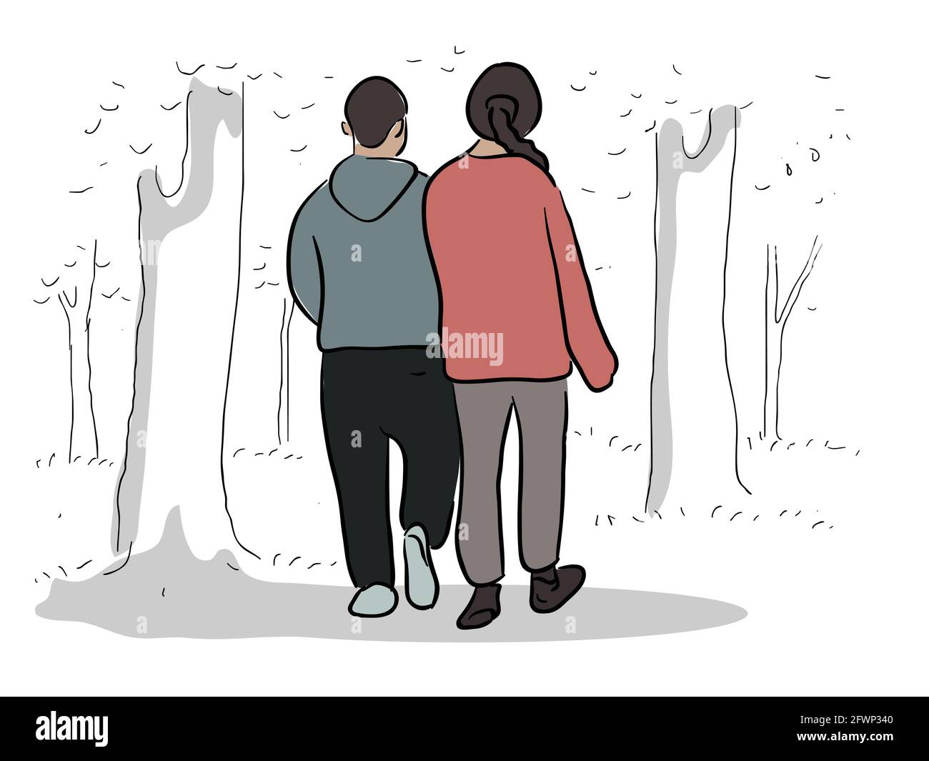Couple walking in park vector illustration Stock Vector