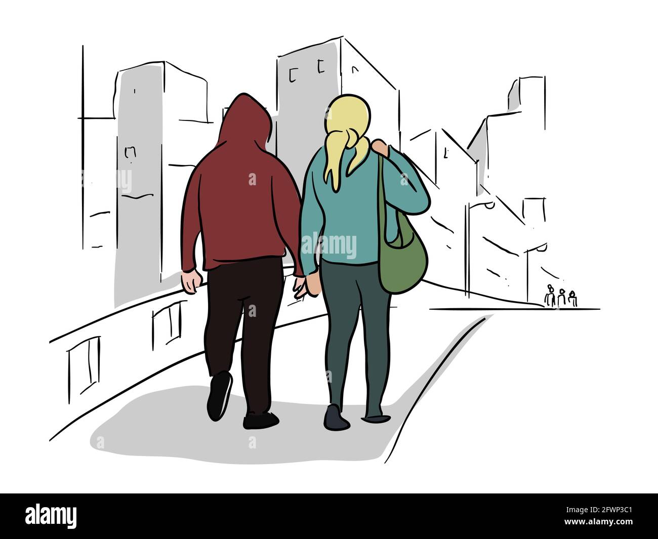 Walking urban couplevector illustration Stock Vector