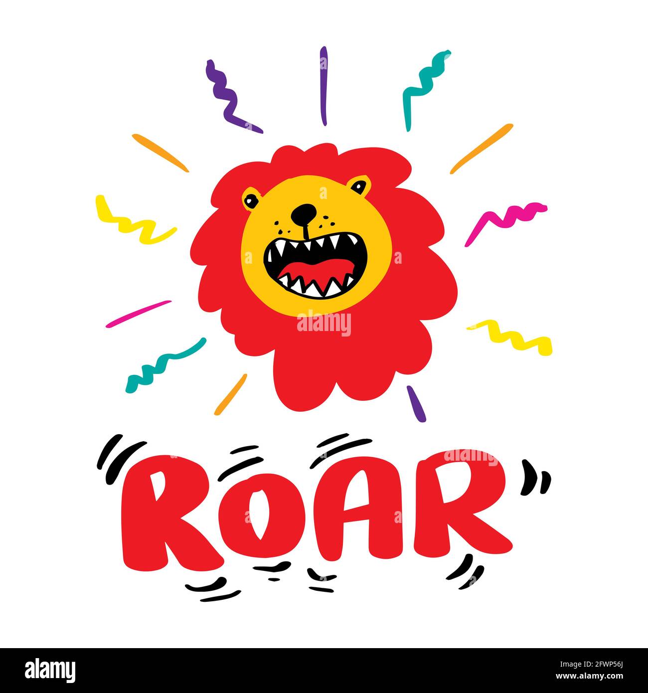 Cute lion open mouth roar for kids, baby t-shirt, greeting card design. Stock Photo