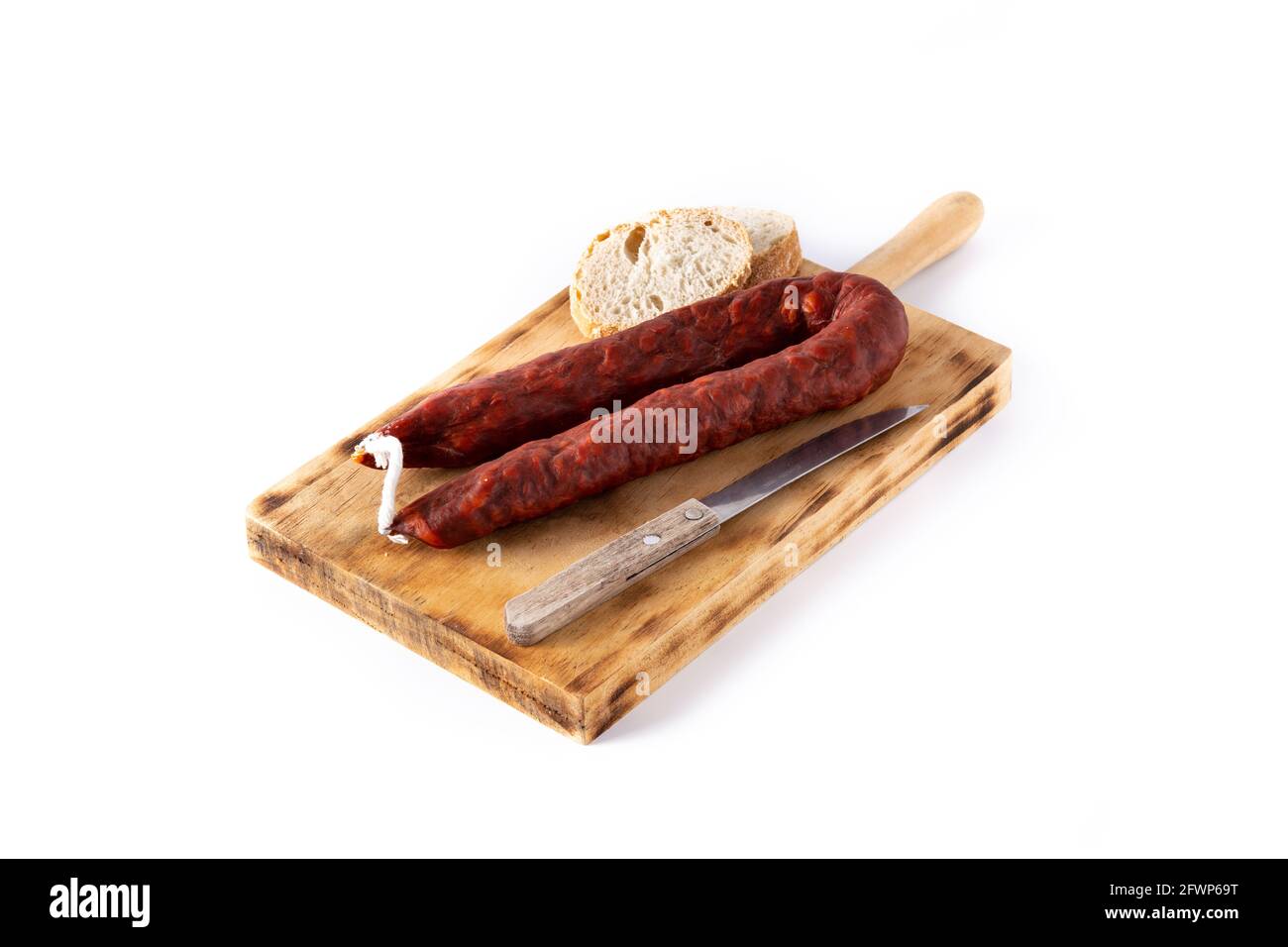 Spanish chorizo sausage isolated on white background Stock Photo - Alamy