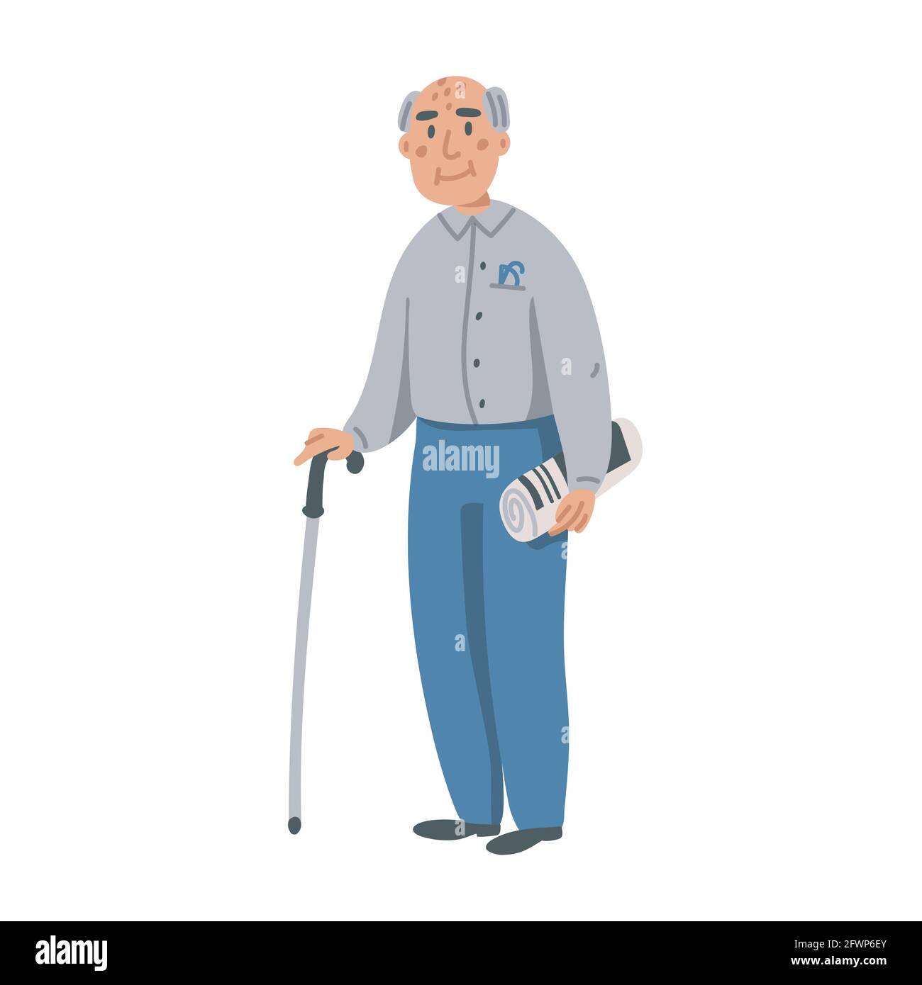 Elderly man. Old man character with walking stick and newspaper on ...