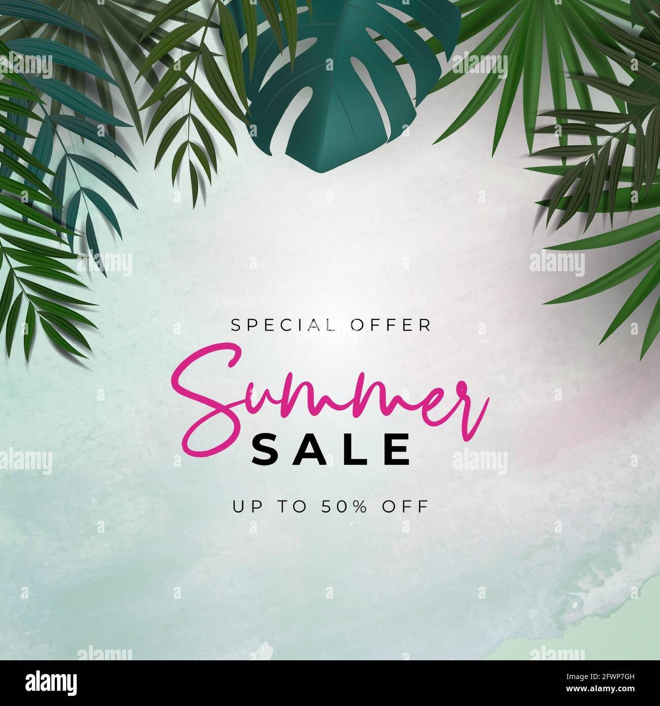 Summer sale poster. Natural Background with Tropical Palm Leaves ...