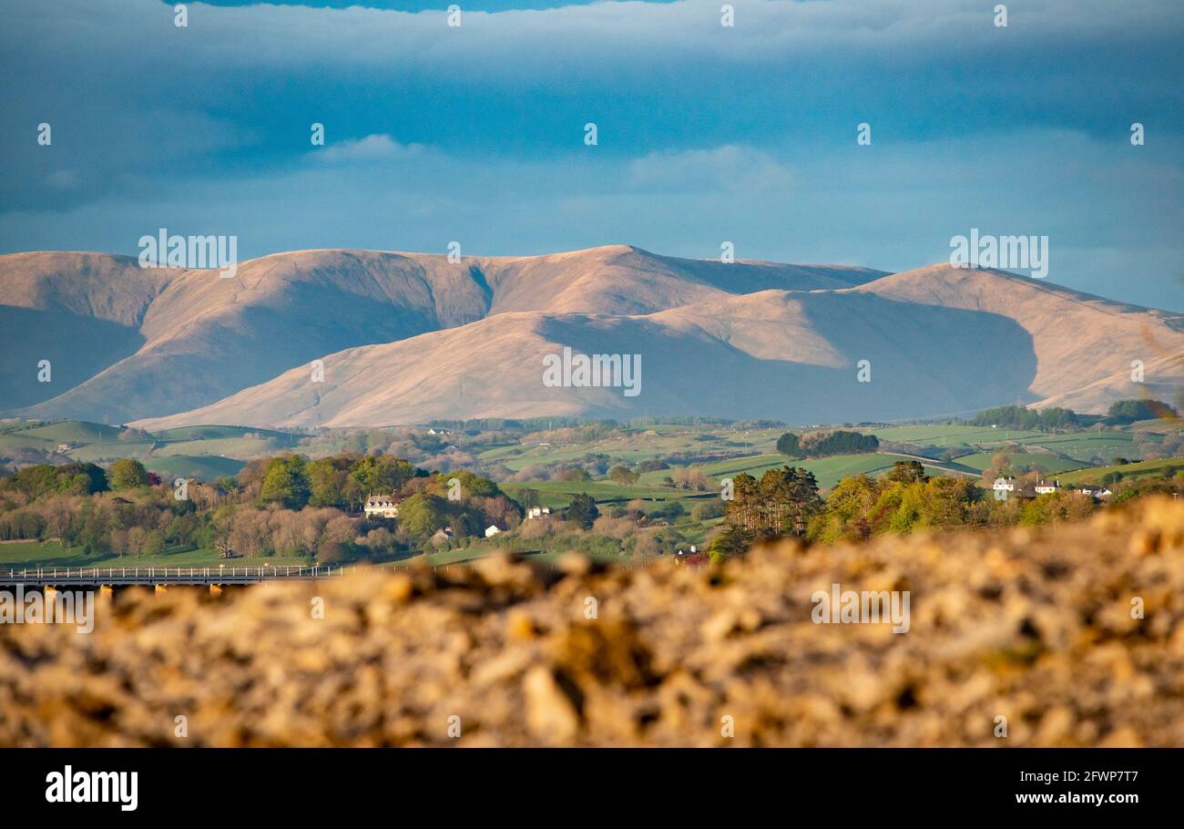 View of Yorkshire Dales fells from Arnside, Milnthorpe, Cumbria, UK. Stock Photo