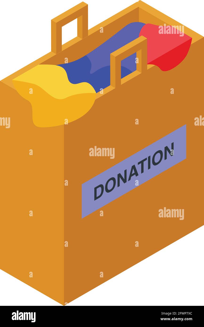 Clothes bag donation icon. Isometric of Clothes bag donation vector