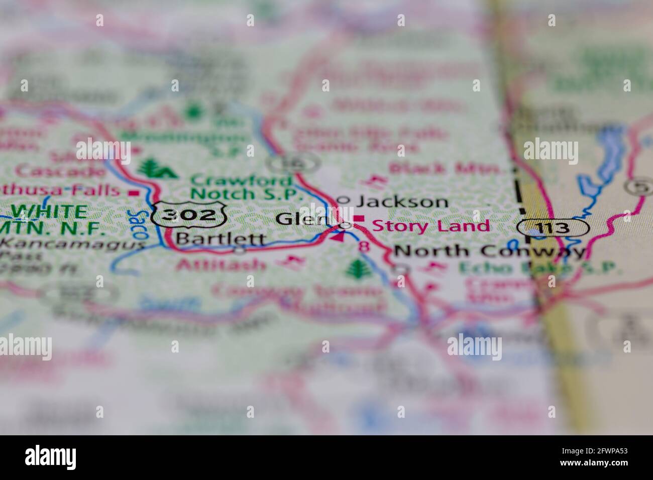 Glen New Hampshire USA shown on a Geography map or Road map Stock Photo