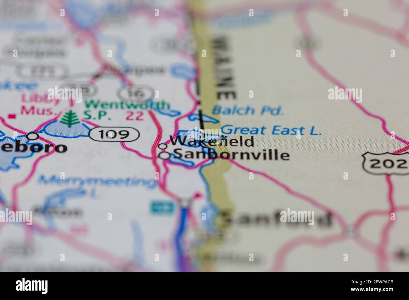 Wakefield New Hampshire USA shown on a Geography map or Road map Stock Photo