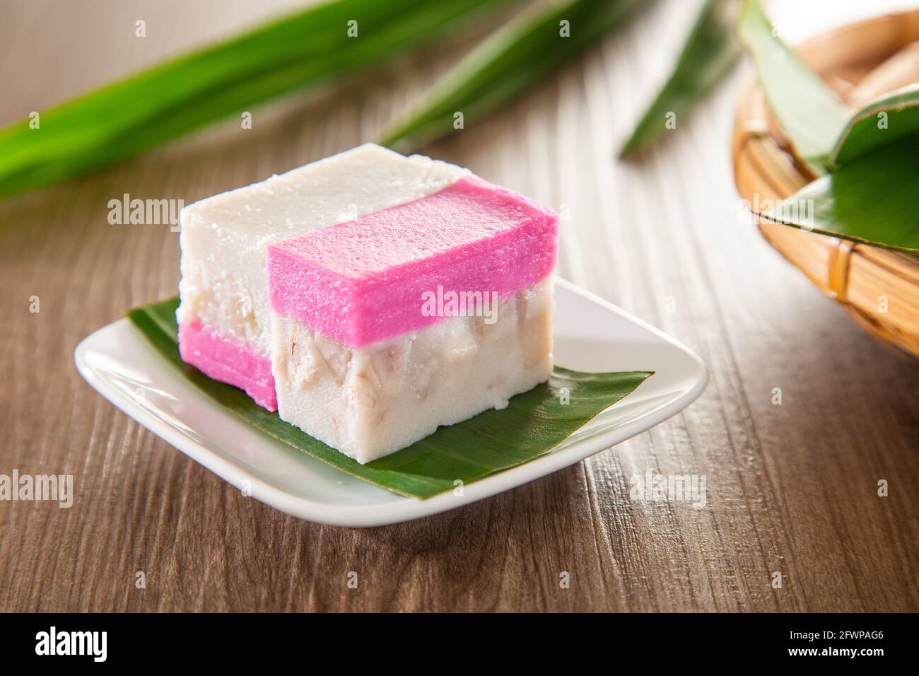 Kuih Talam made of pandan leaf and coconut - Malaysia traditional snacks from Peranakan Culture Stock Photo