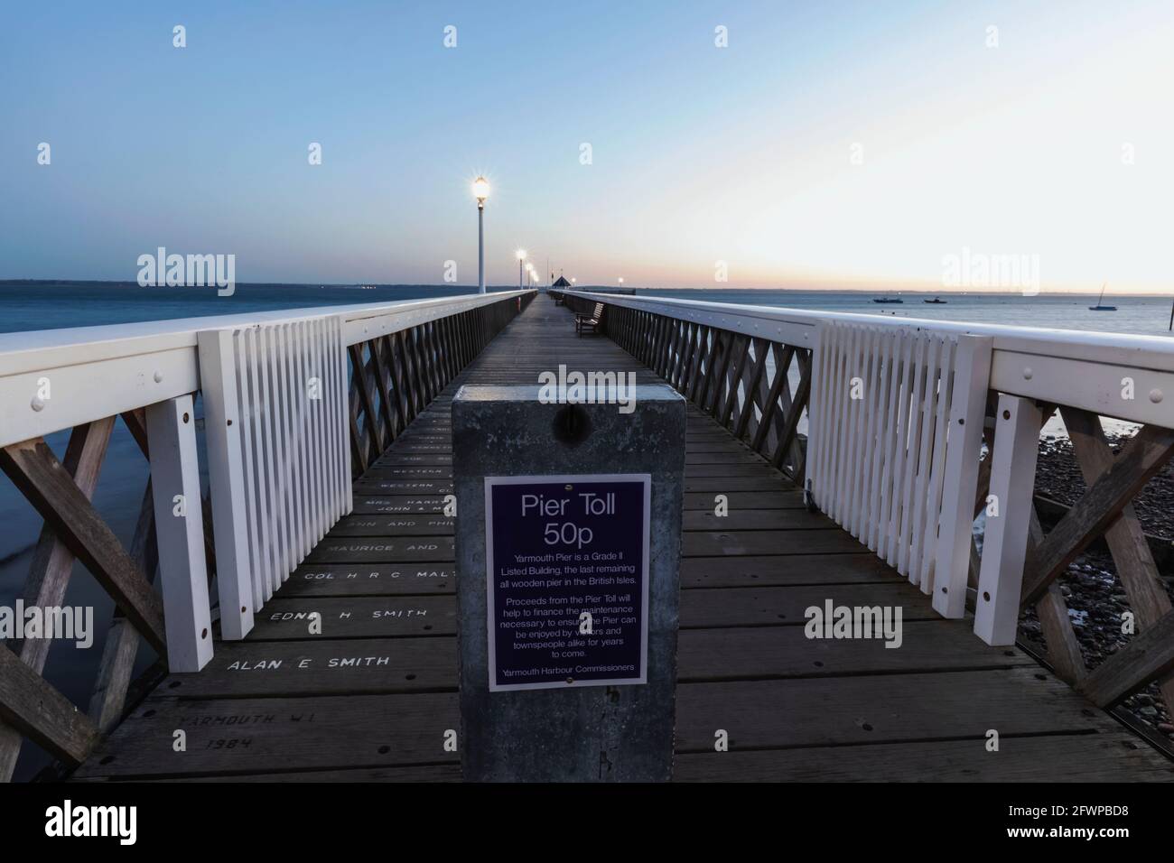 England, Isle of Wight, Yarmouth, Yarmouth Wooden Pier at Dawn Stock Photo