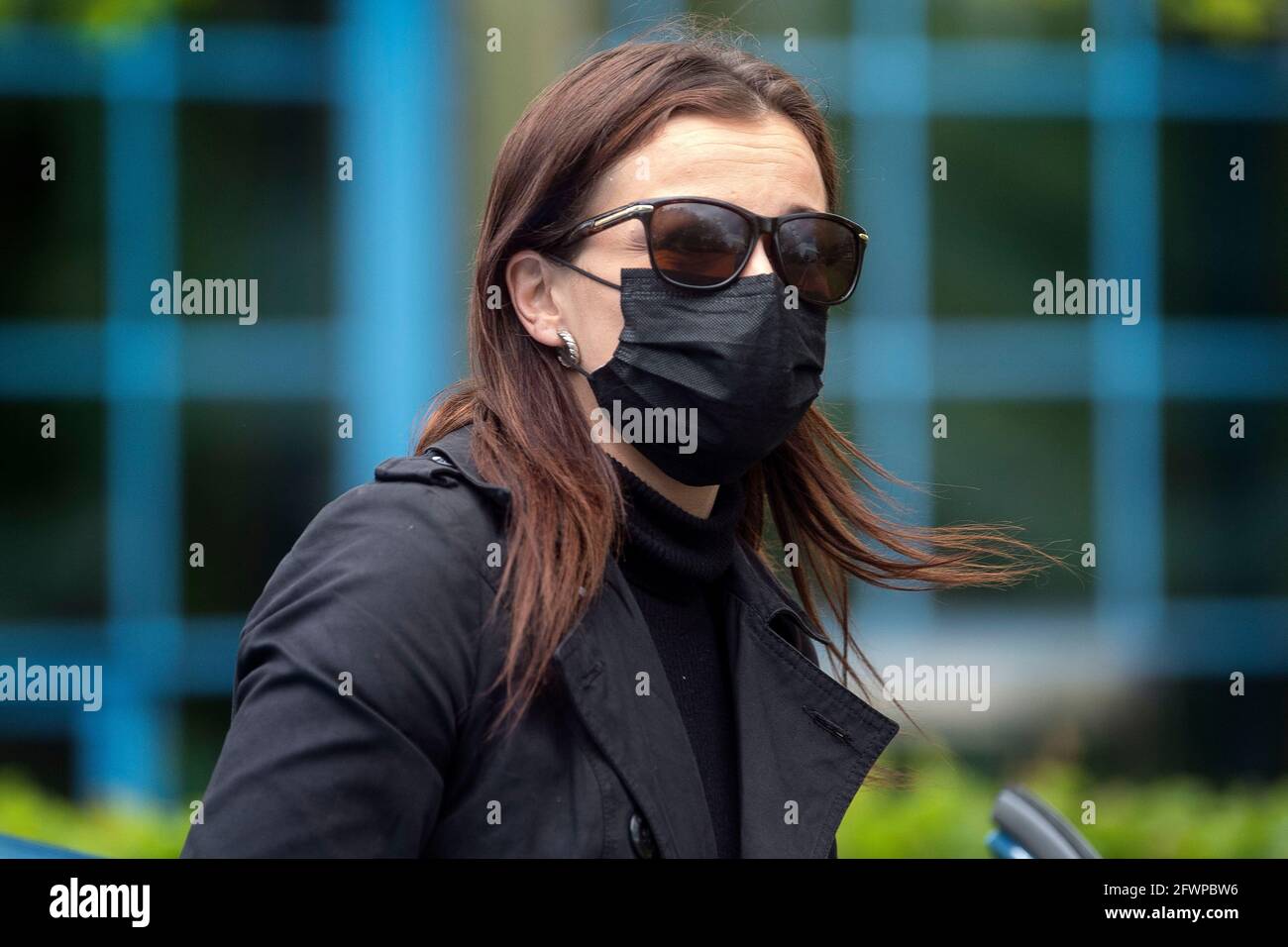 Former EastEnders star Katie Jarvis, 29, of Rainham, East London, leaves Basildon Combined Court, in Basildon, Essex, where she is appearing charged with assault, racially aggravated harassment and using threatening words or behaviour, over an incident outside a bar in Southend on July 31 2020, in which Ms Jarvis allegedly yelled 'black lives don't matter' and 'I'm a celebrity'. Picture date: Monday May 24, 2021. Stock Photo