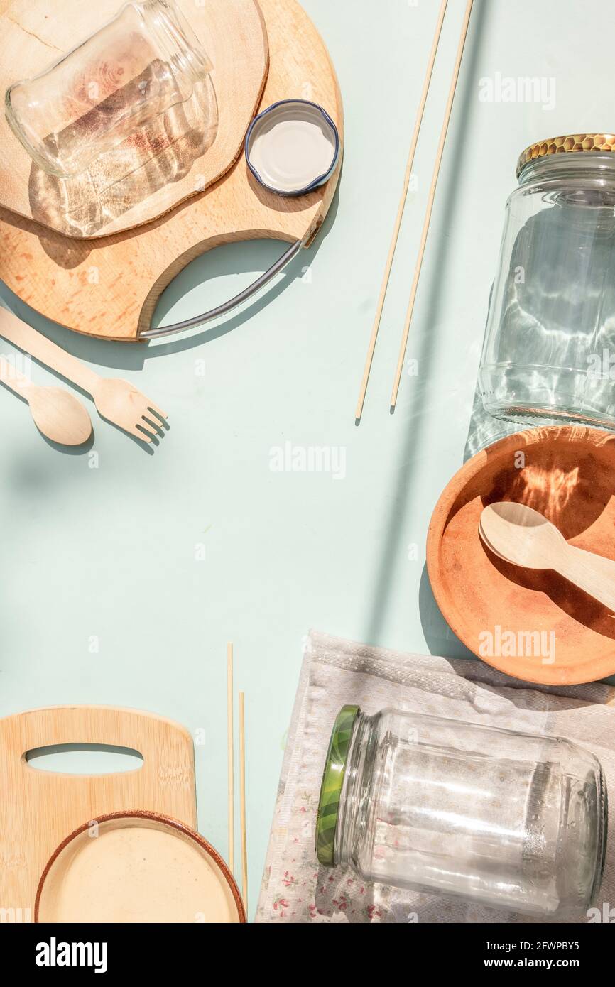 Eco friendly reusable kitchen utensils. Ecology, recycling, no plastic