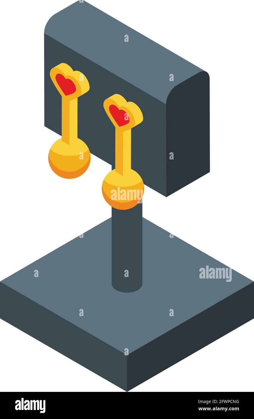 Gold earrings jewelry dummy icon. Isometric of Gold earrings jewelry