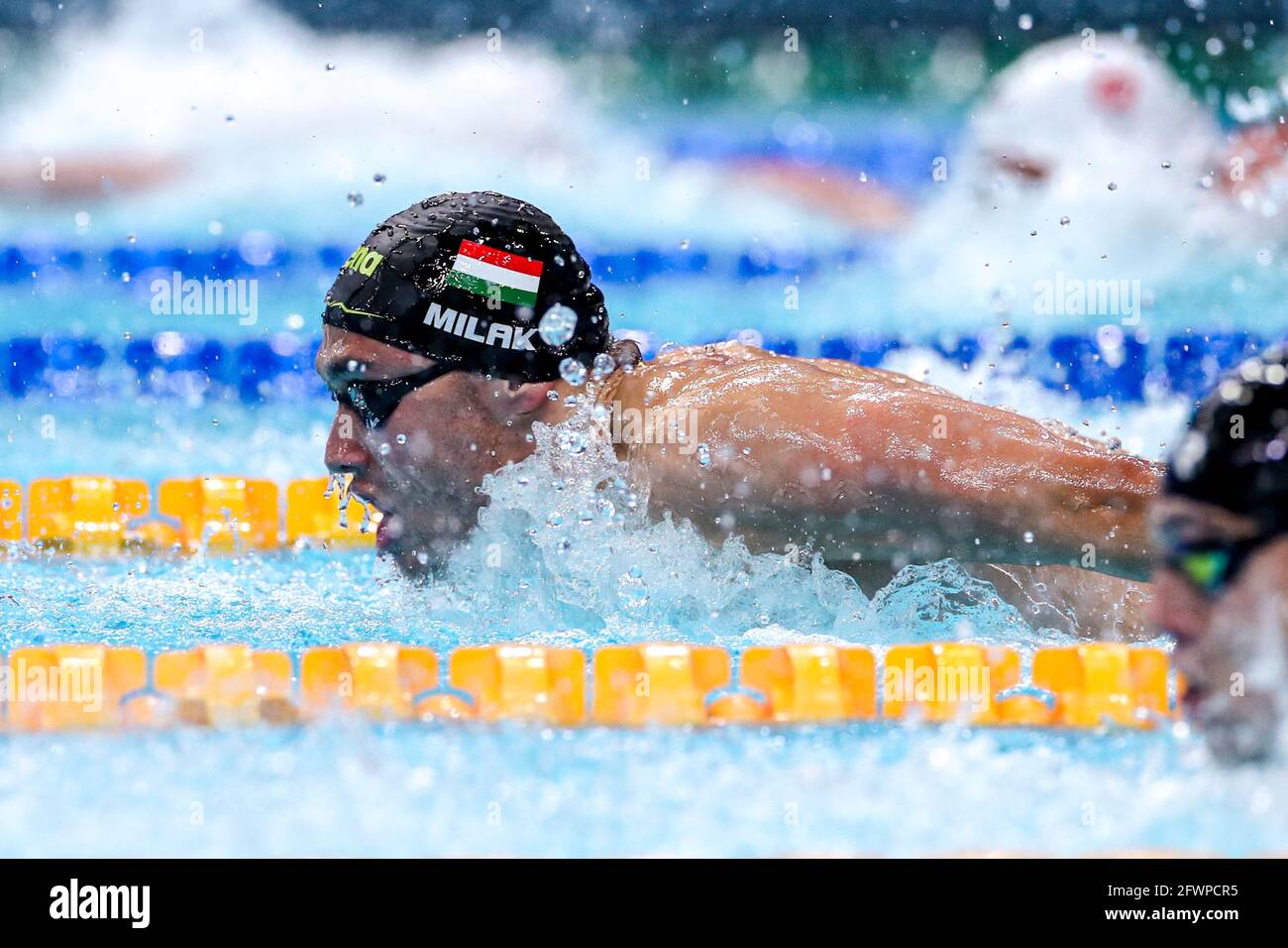 BUDAPEST, HUNGARY - MAY 23: Kristof Milak of Hungary competing at the Men 100m Butterfly Final during the LEN European Aquatics Championships Swimming Stock Photo