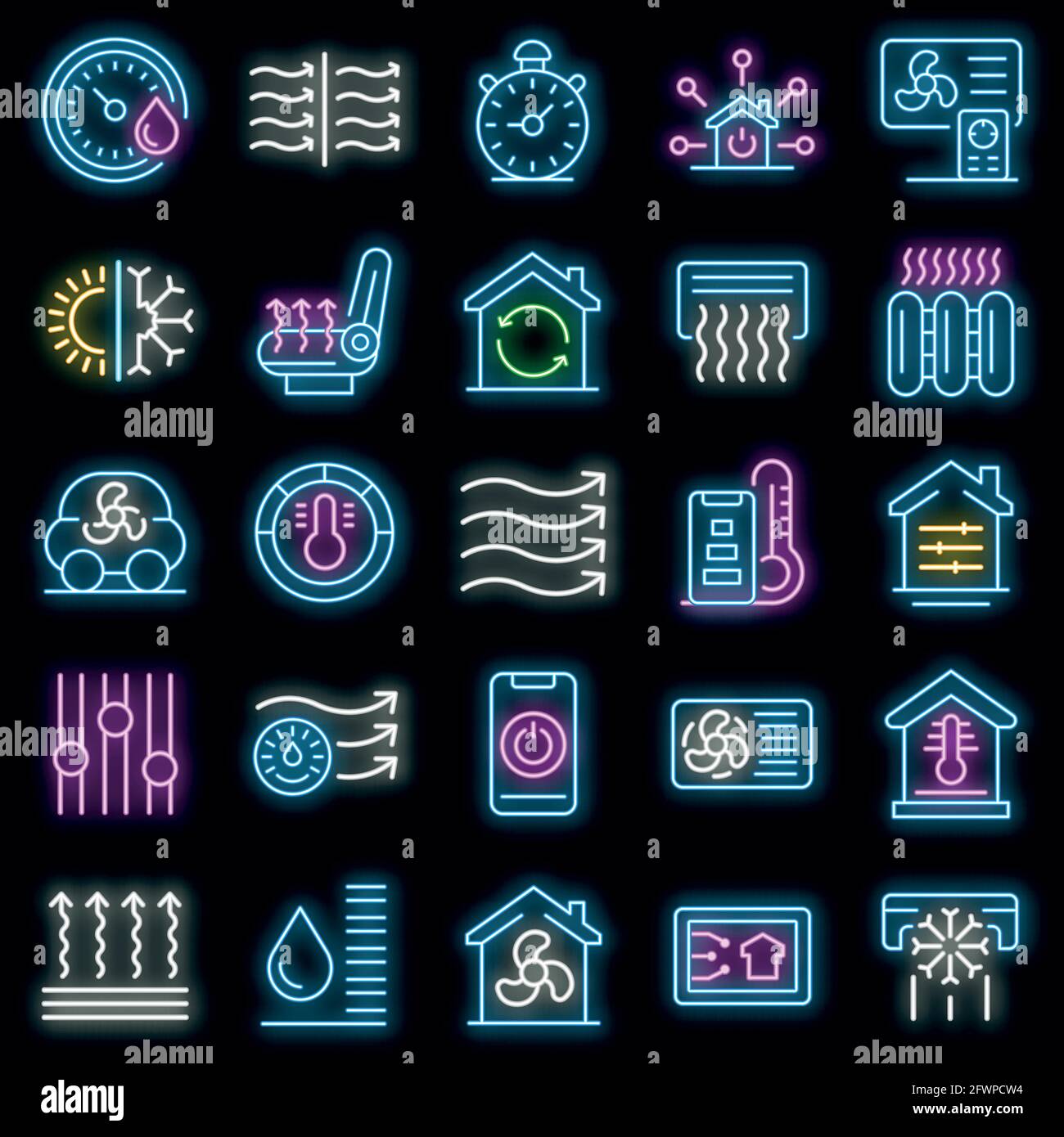 Climate control systems icons set. Outline set of climate control