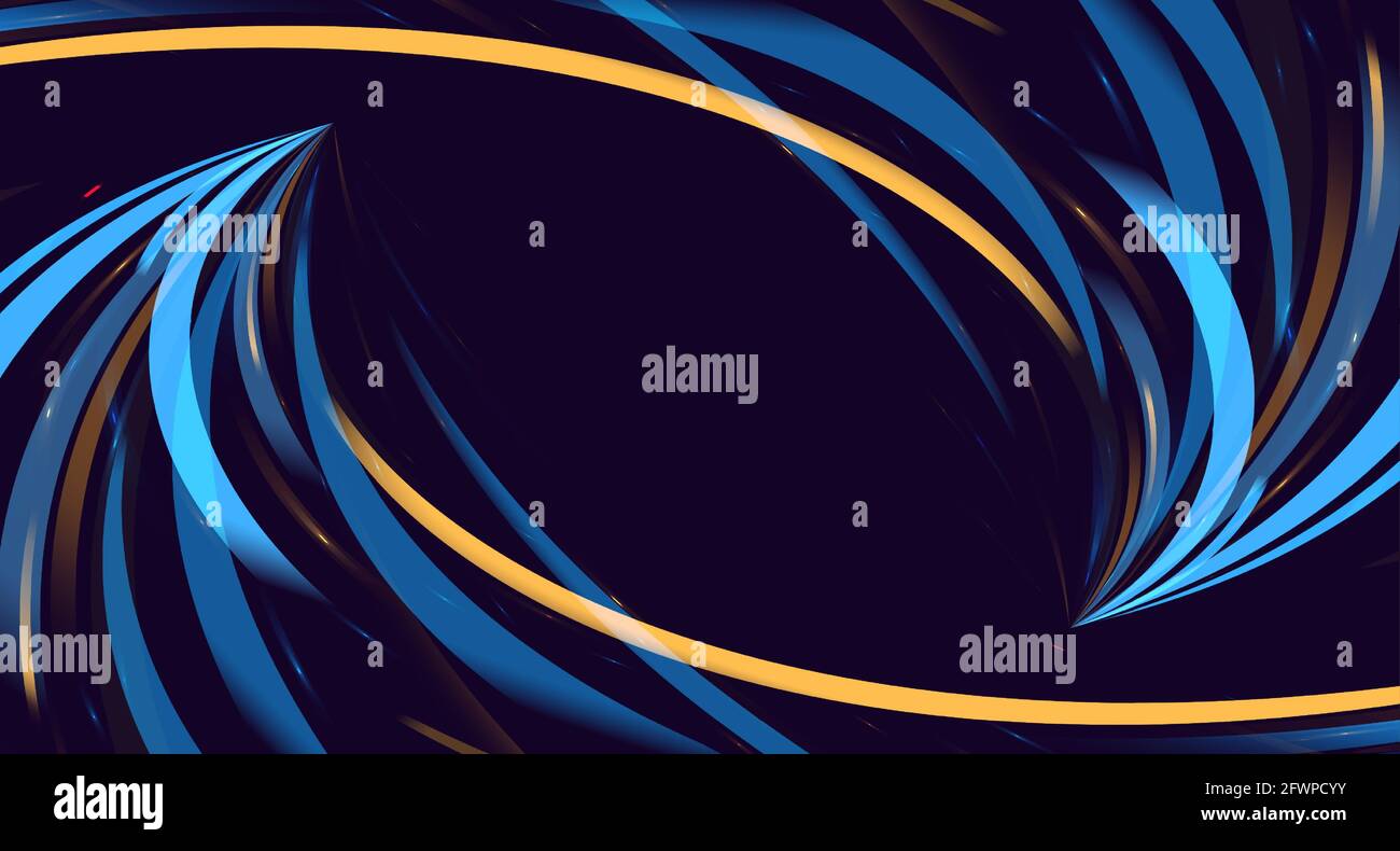 Abstract background with blue and yellow stripes forming swirl in