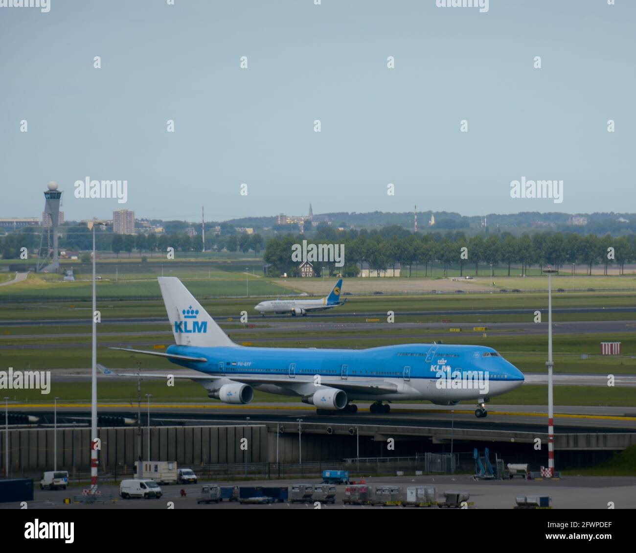 Amsterdam, Netherlands - 24th May, 2017: An old Boeing 747 KLM Royal Dutch Airlines on taxiway at the Amsterdam Airport Schiphol in the city of Amster Stock Photo