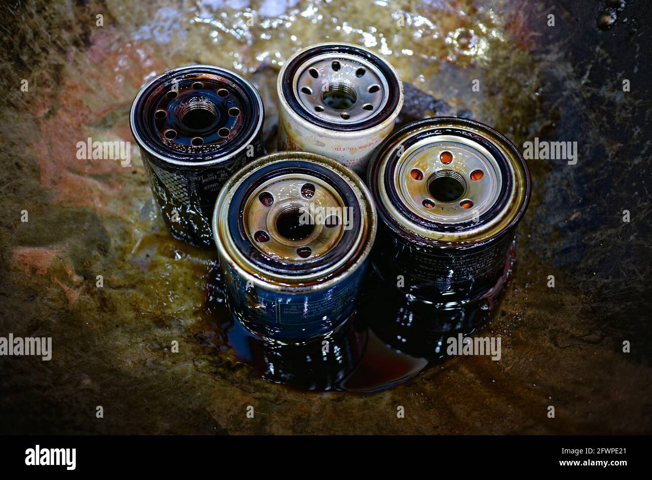 Kuwait City Kuwait April 15, 2021 Used car engine oil filters in