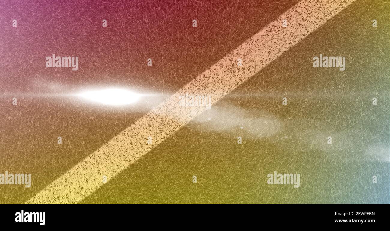 Composition of sports pitch white line with copy space and glowing