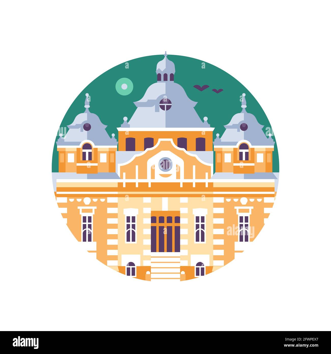 Hungary Thermal Bath Building Icon in Flat Stock Vector