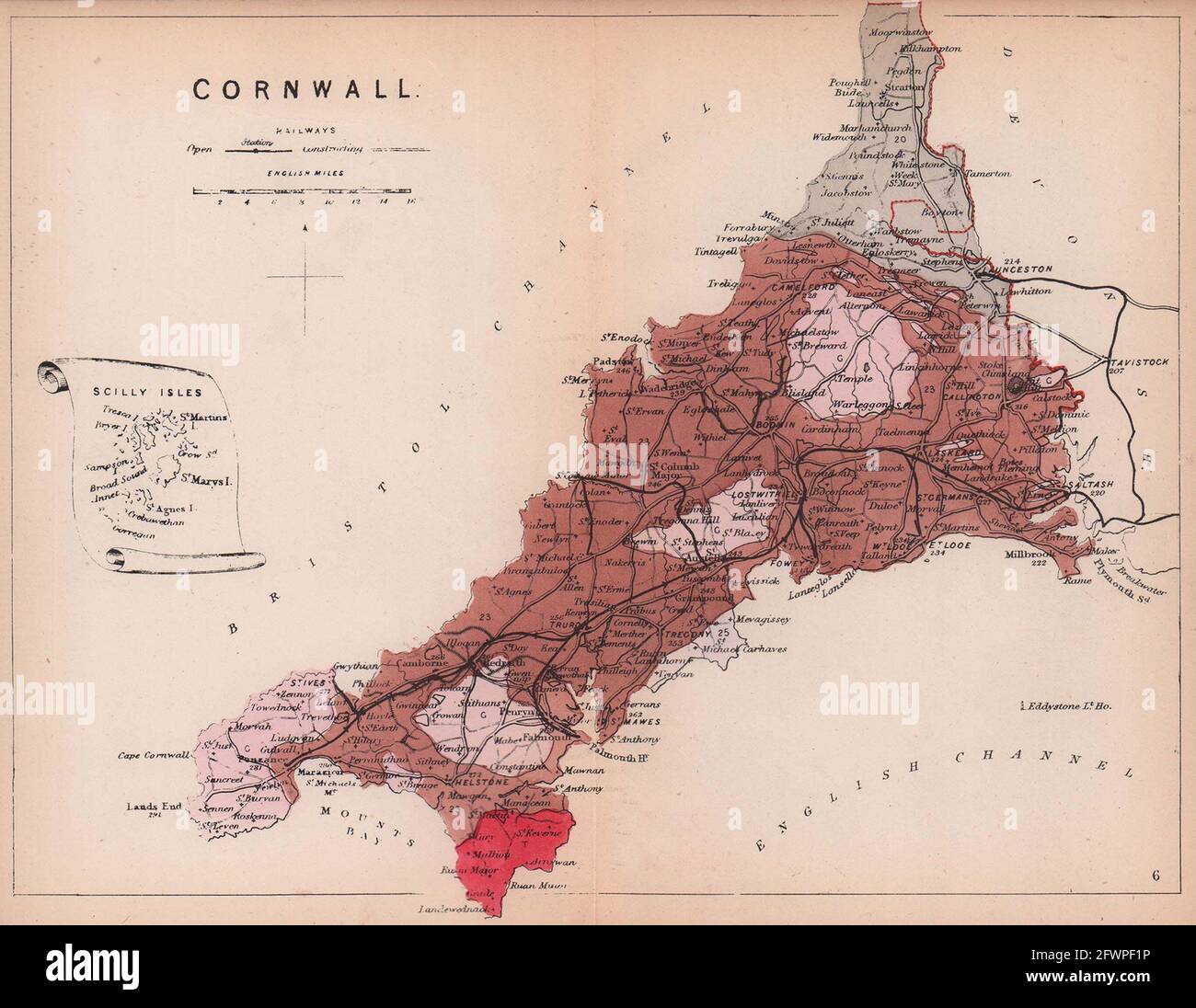 CORNWALL antique geological county map by James Reynolds 1864 Stock Photo
