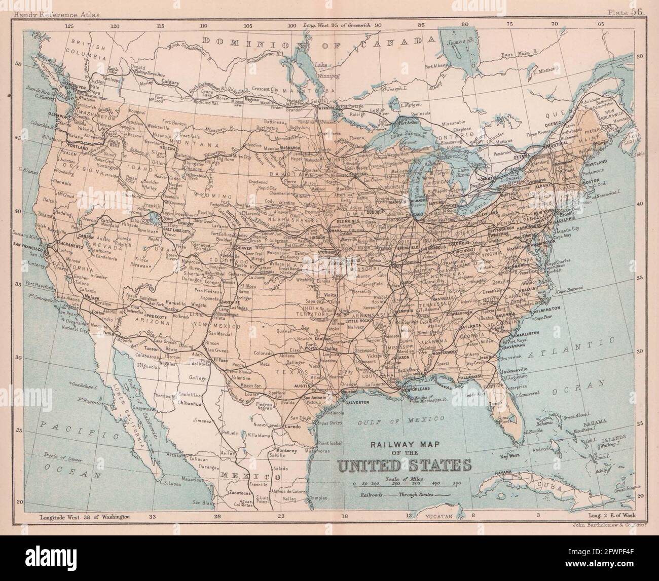 United States showing states BARTHOLOMEW 1898 old antique map plan chart USA 