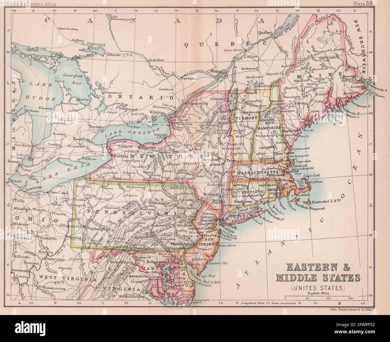 Eastern amp Middle United States - Eastern Middle United States Usa New England Bartholomew 1893 Old Map 2FWPF52 