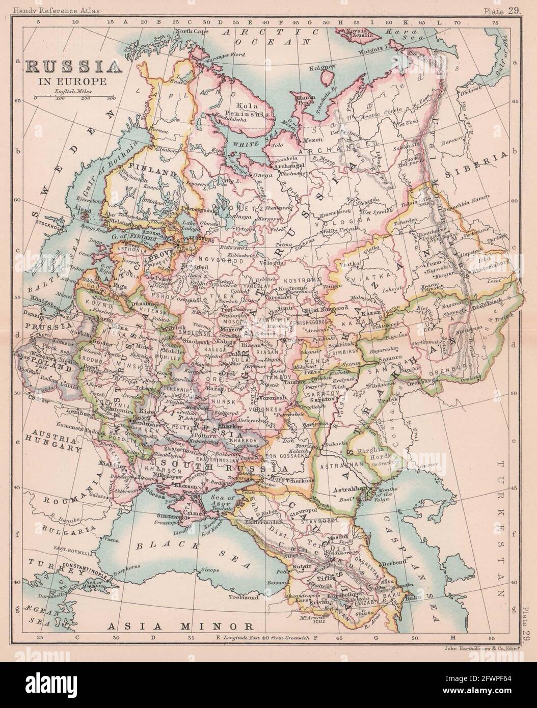 Russia in Europe. Poland. West/Little/Great/South Russia. BARTHOLOMEW 1893 map Stock Photo