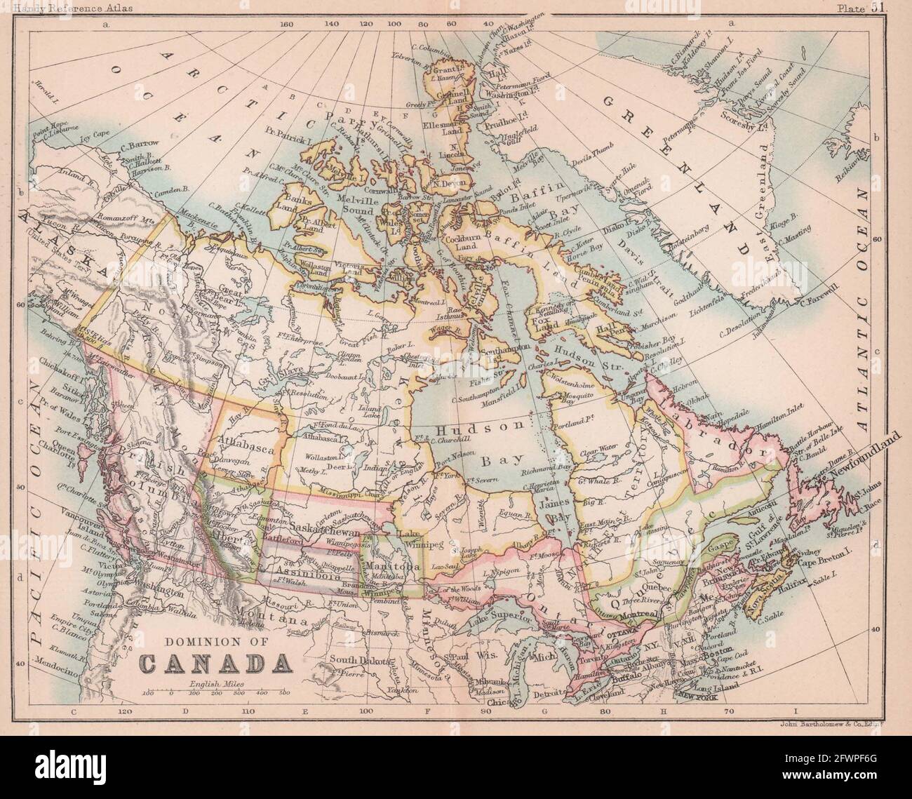 Dominion of Canada. Manitoba postage stamp. Athabasca. BARTHOLOMEW 1893 map Stock Photo