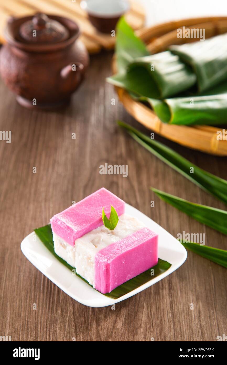 Kuih Talam made of pandan leaf and coconut - Malaysia traditional snacks from Peranakan Culture Stock Photo