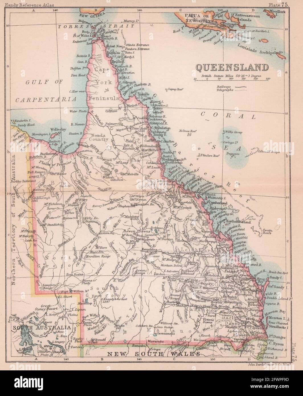 Queensland. BARTHOLOMEW 1893 old antique vintage map plan chart Stock Photo