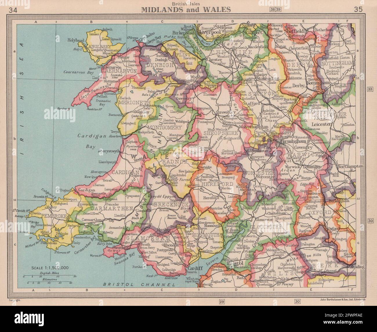 West Midlands & Wales. England. BARTHOLOMEW 1949 old vintage map plan chart Stock Photo
