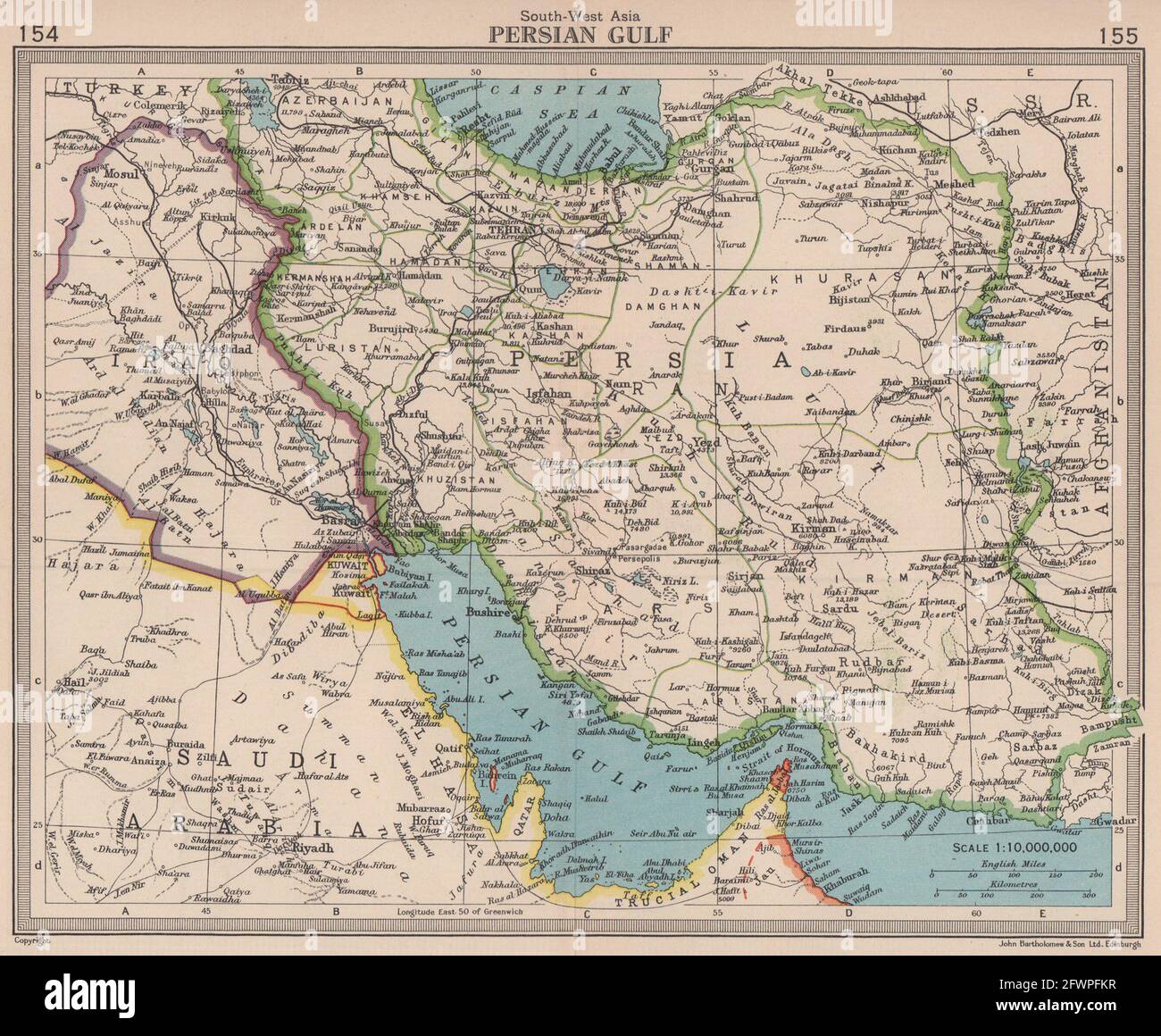 Persian Gulf Trucial Oman/UAE Sharjah Dibai/Dubai Abu Dhabi BARTHOLOMEW 1949 map Stock Photo