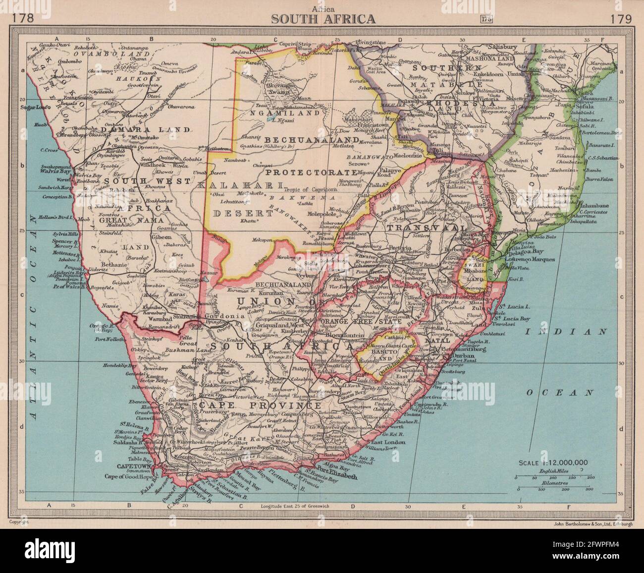 South Africa & Bechuanaland Protectorate. Botswana. BARTHOLOMEW 1949 ...