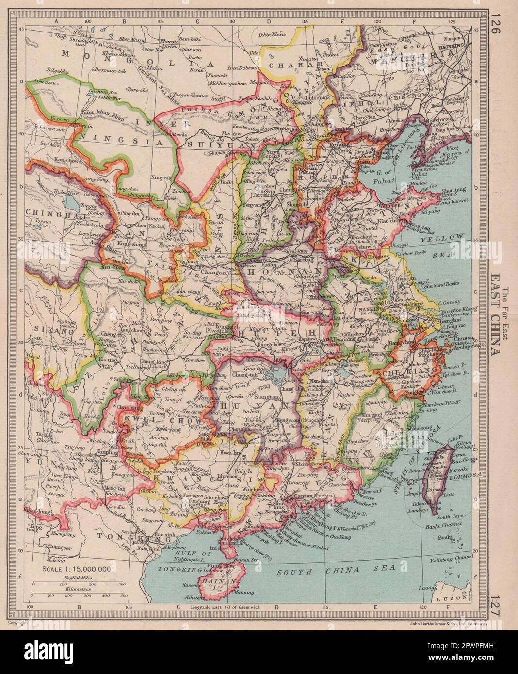 China. BARTHOLOMEW 1949 old vintage map plan chart Stock Photo