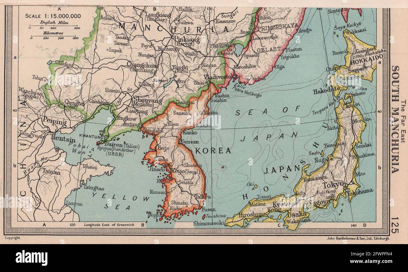 South Manchuria. China Korea Japan. BARTHOLOMEW 1949 old vintage map chart Stock Photo