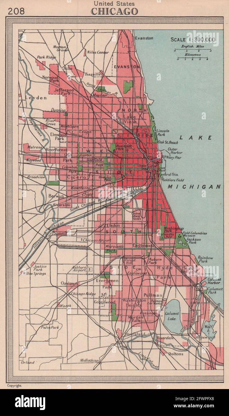 Chicago city sketch plan. Illinois. BARTHOLOMEW 1949 old vintage map chart Stock Photo