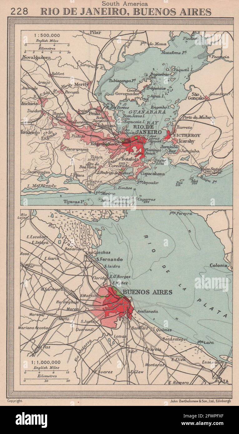 South American cities Rio de Janeiro - South American Cities Rio De Janeiro Buenos Aires Bartholomew 1949 Old Map 2FWPFXF 