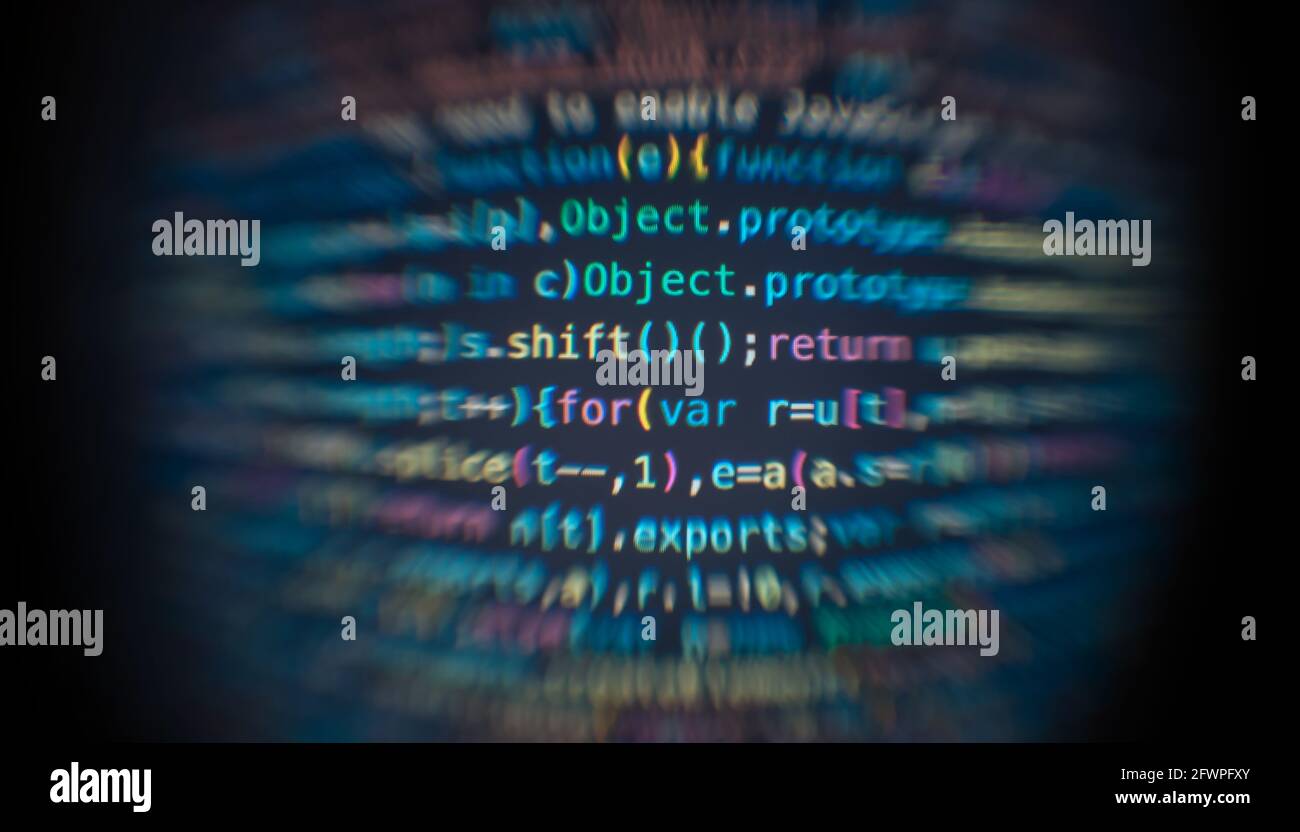 Software developer code. Abstract computer script code. Software developer code programming screen. Programming Software running time. The code text i Stock Photo