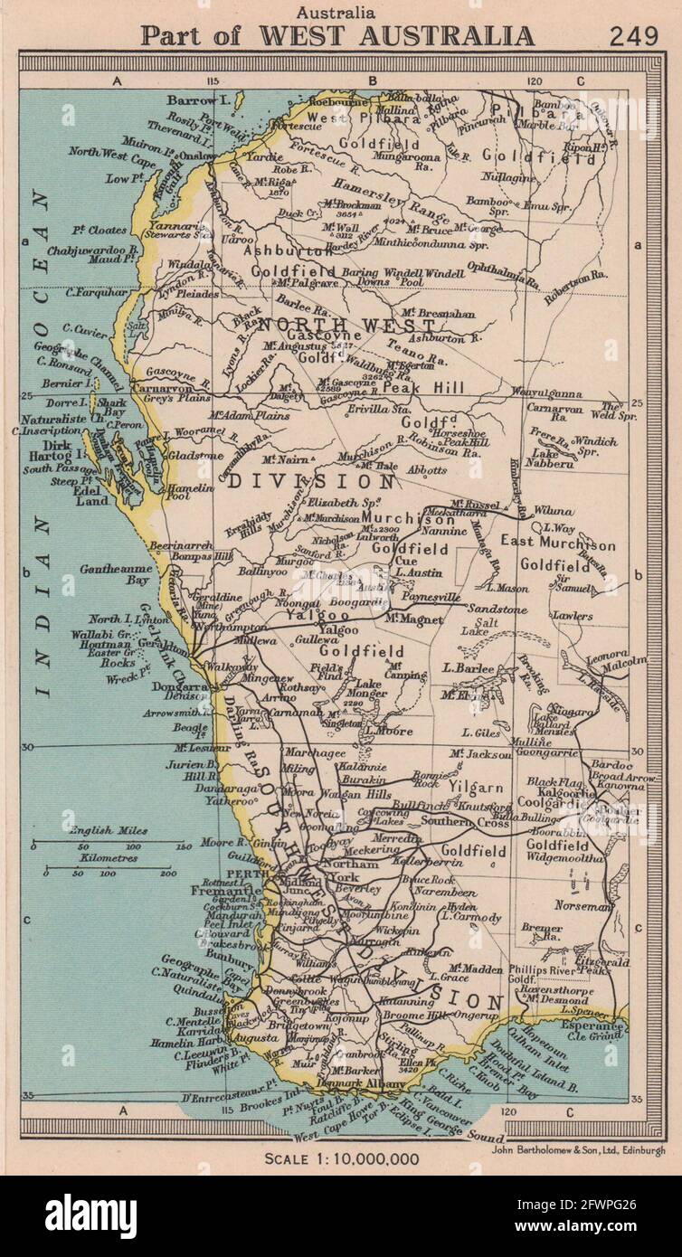 Part of Western Australia. BARTHOLOMEW 1949 old vintage map plan chart Stock Photo