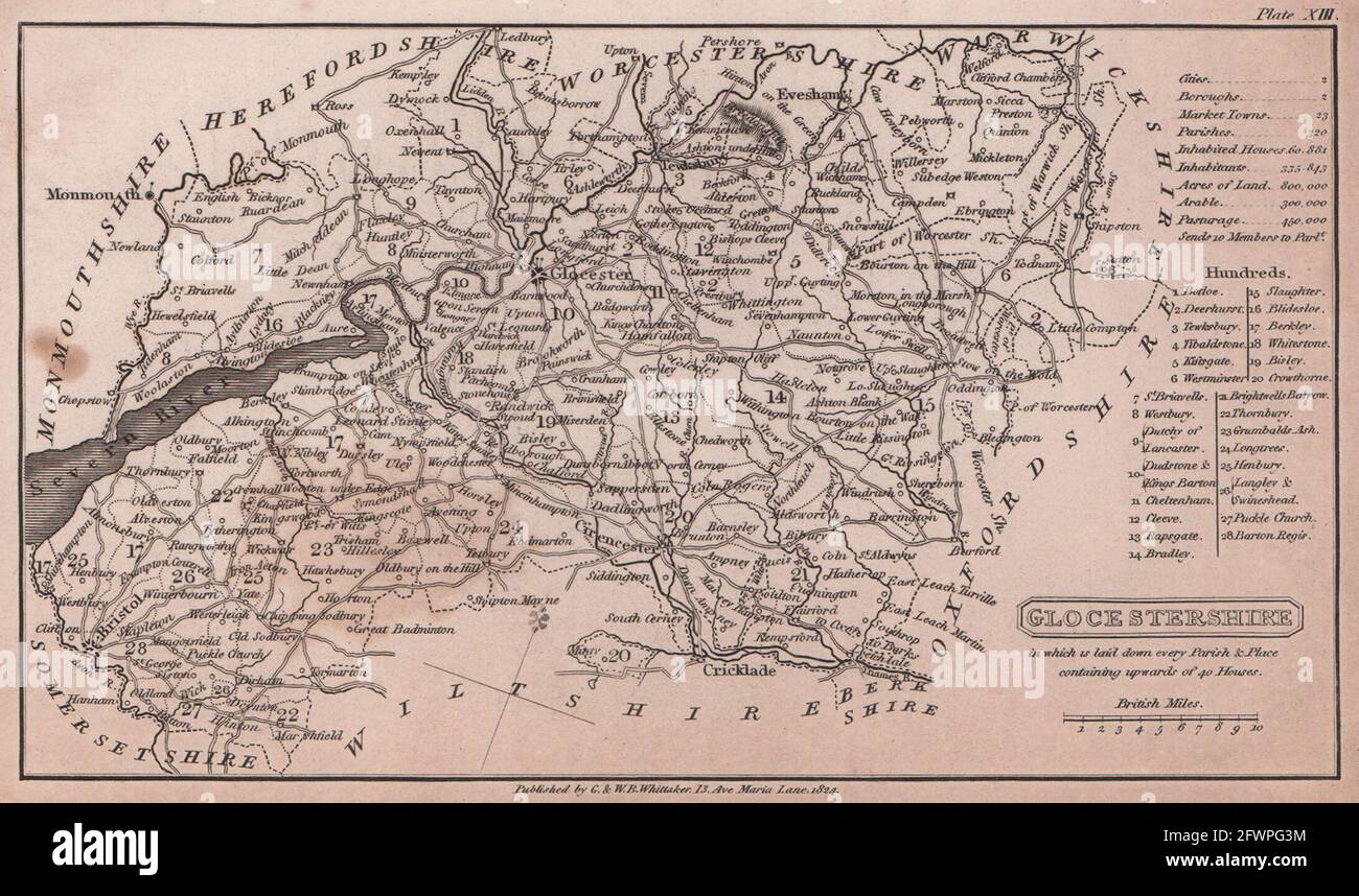 Gloucestershire antique copperplate county map by Benjamin Pitts Capper 1825 Stock Photo