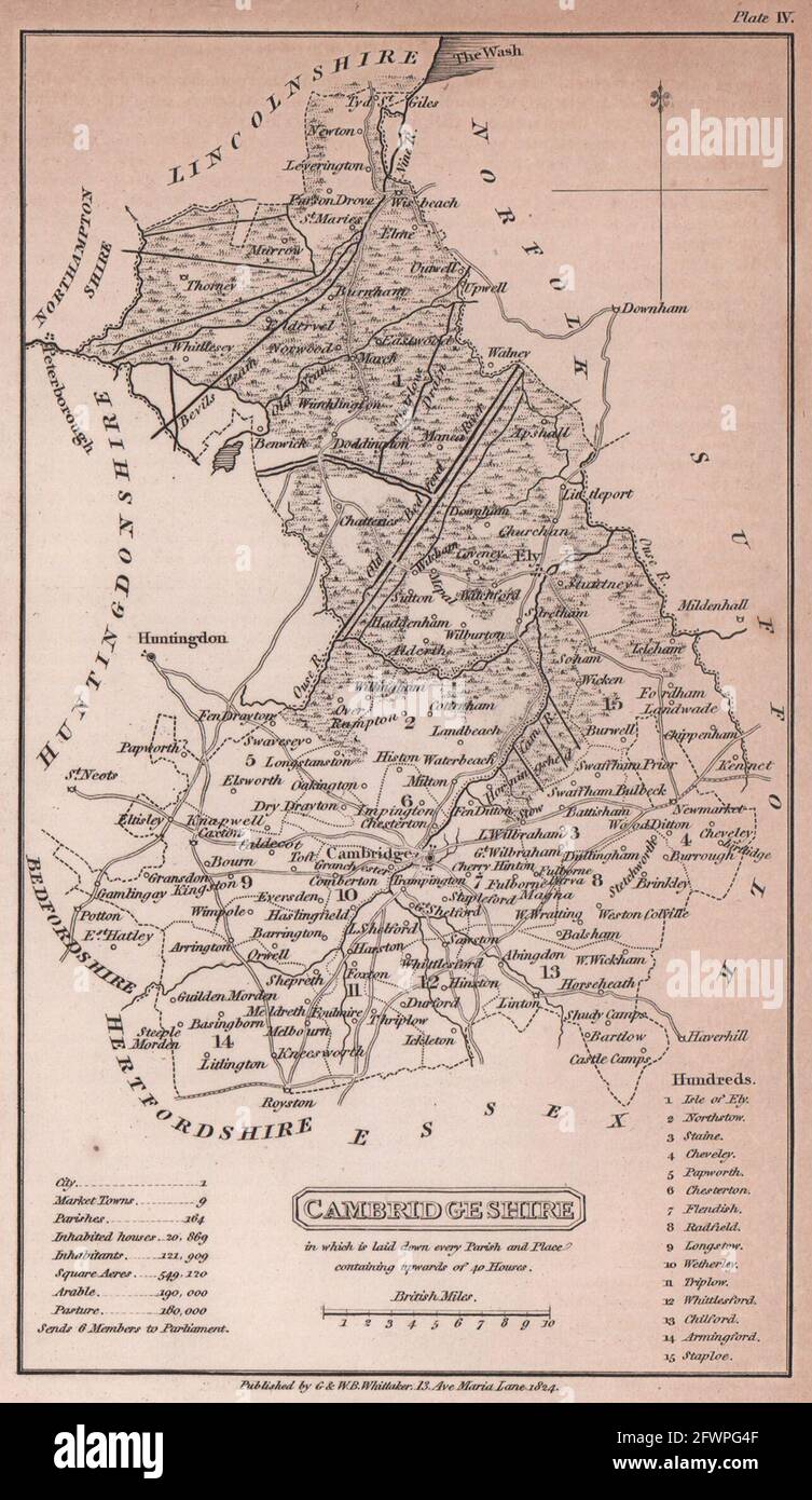 Cambridgeshire antique copperplate county map by Benjamin Pitts Capper 1825 Stock Photo
