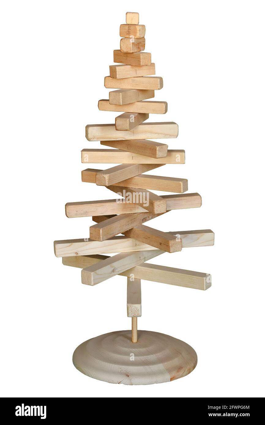 christmas tree made of wooden bars. Isolated object on a white ...