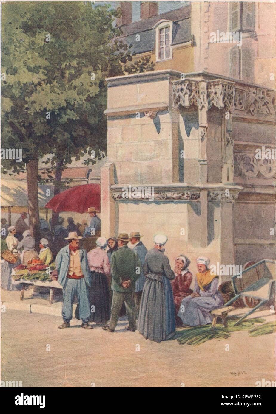 Blois, Louis XII fountain in the marketplace. Alex Murray. Loir-et-Cher 1904 Stock Photo