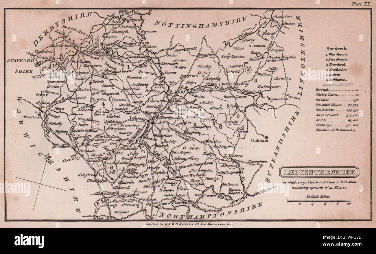 Leicestershire antique copperplate county map by Benjamin Pitts Capper 1825 Stock Photo
