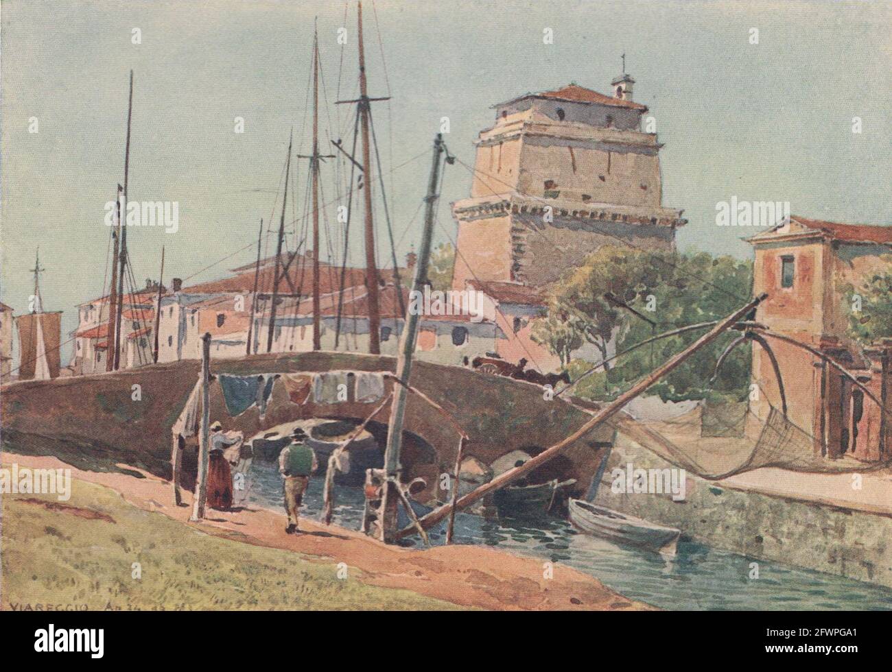 Viareggio, the port by Alexander Murray. Italy 1904 old antique print picture Stock Photo