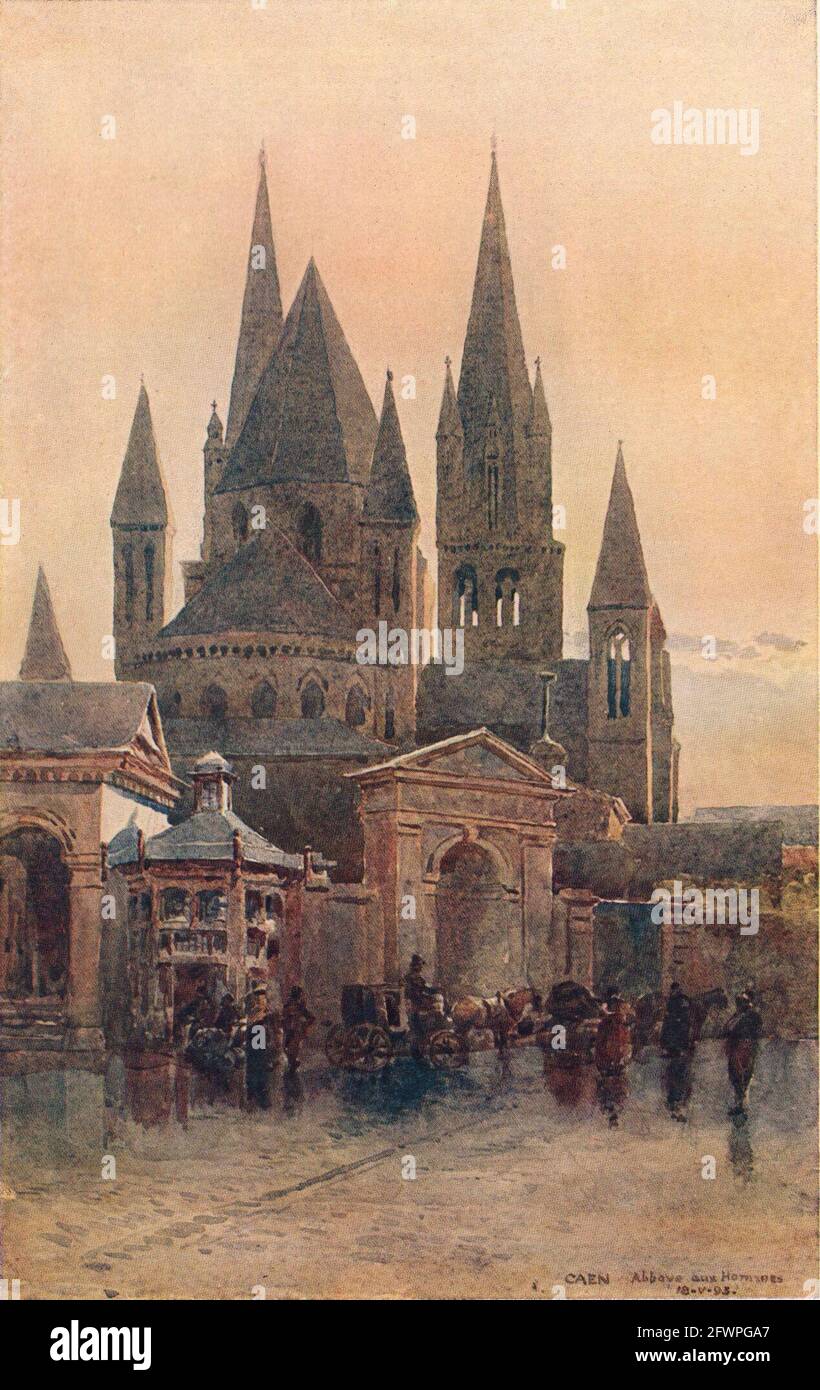 Caen, St. Stephen's church (Abbaye aux Hommes) by Alex Murray. Calvados 1904 Stock Photo